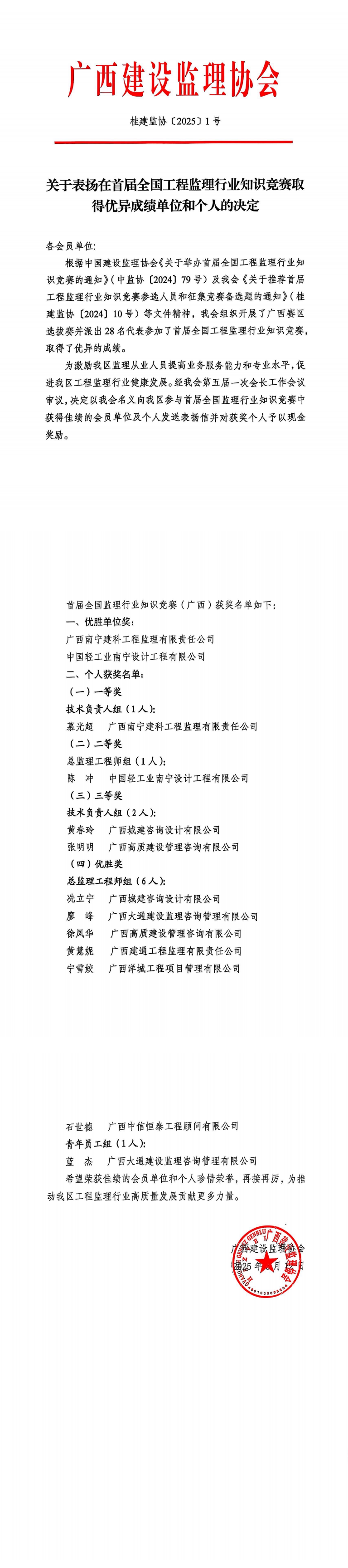 桂建監(jiān)協(xié)〔2025〕1號關于表揚在首屆全國工程監(jiān)理行業(yè)知識競賽取得優(yōu)異成績單位和個人的決定_00.png